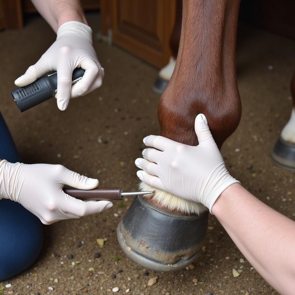 Veterinarian Conducting a Thorough Hoof Exam