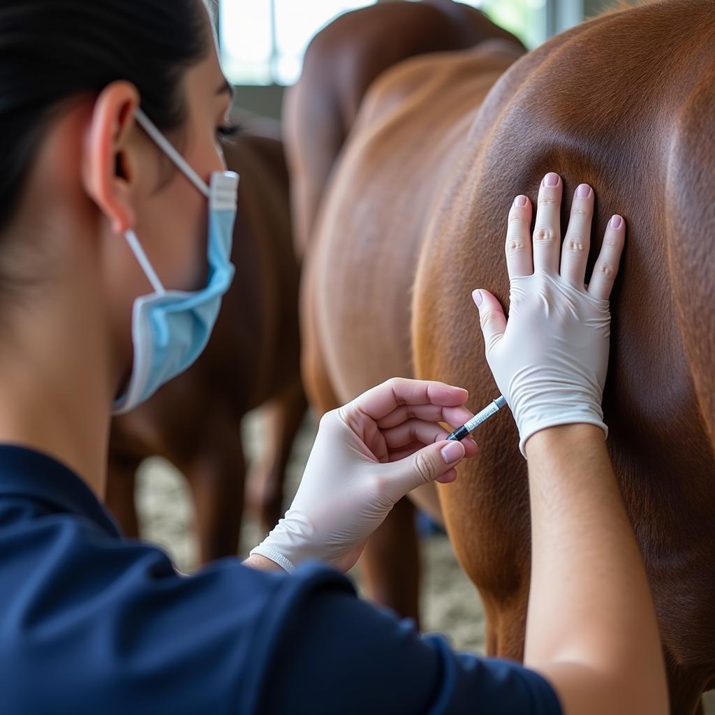 Veterinarian examining a horse after Legend injection