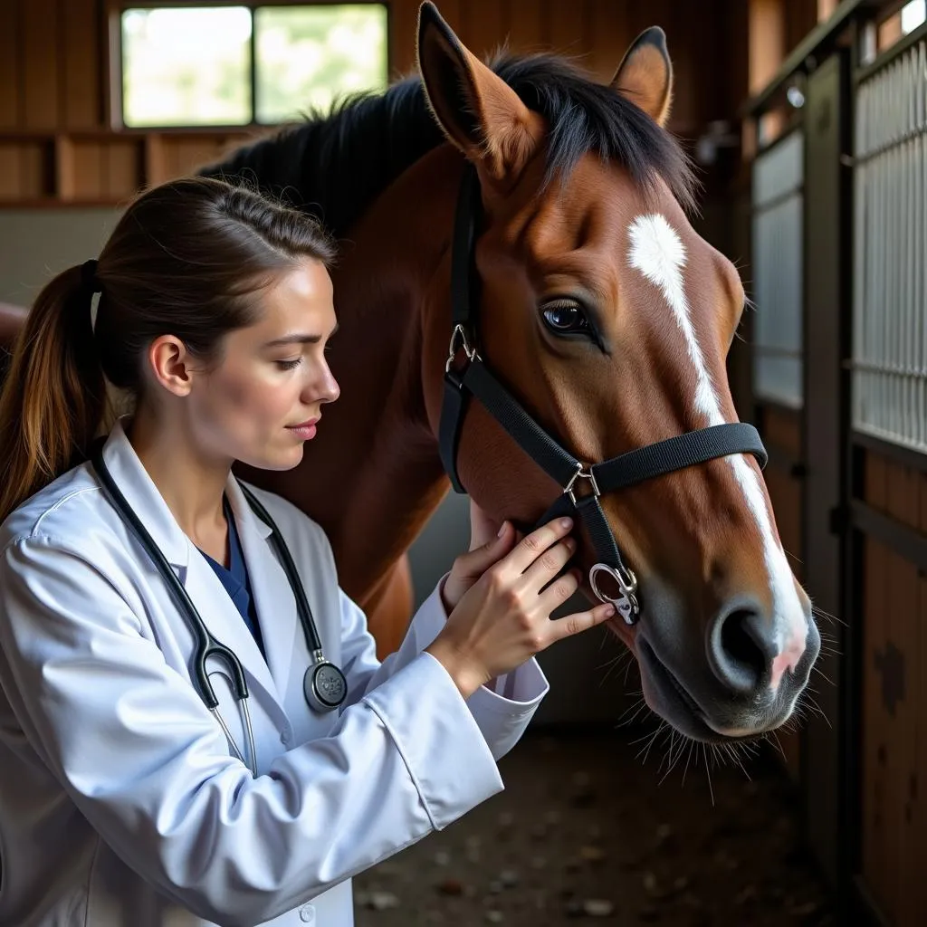 Veterinarian examining injuries on a horse