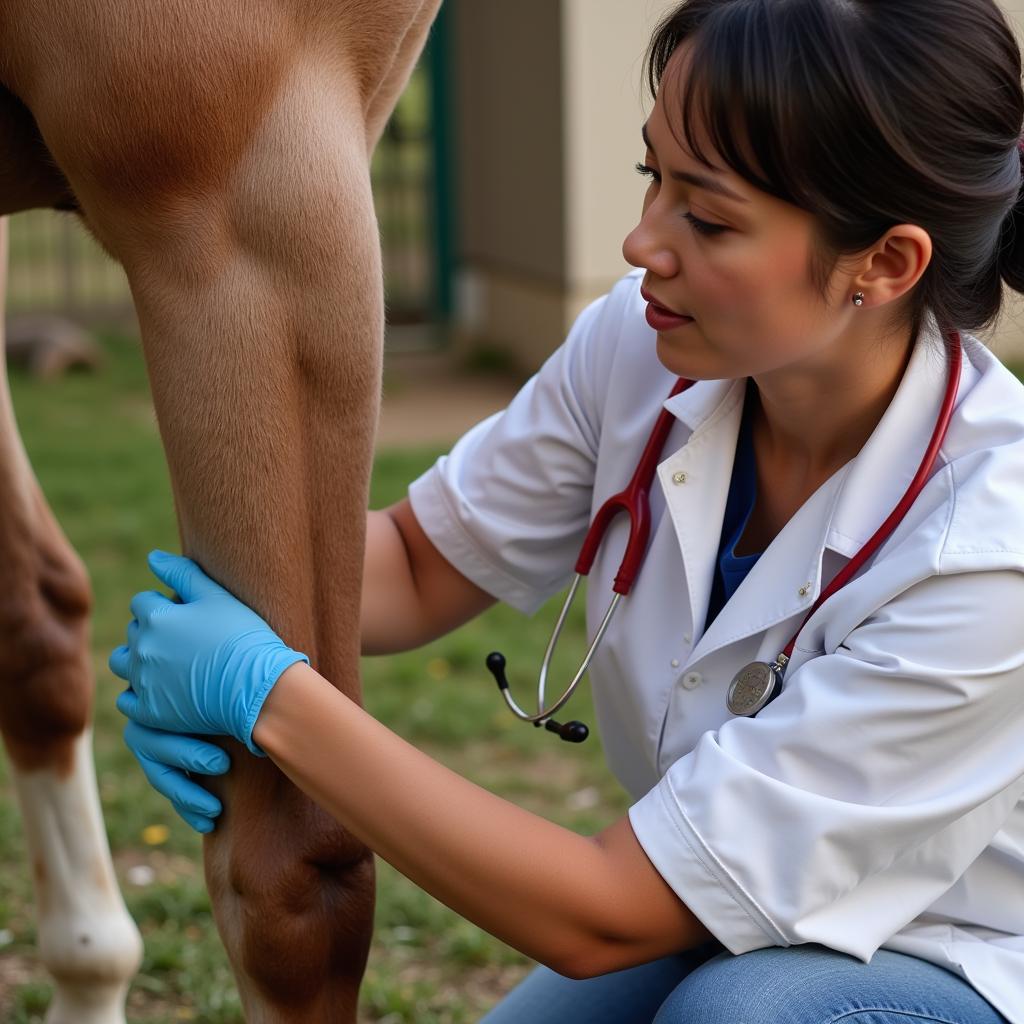 Veterinarian Examining a Horse's Leg