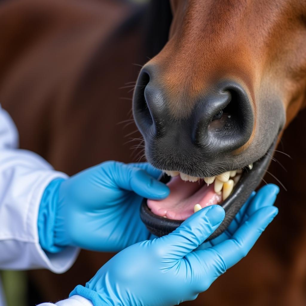 Veterinarian Examining a Horse's Mouth