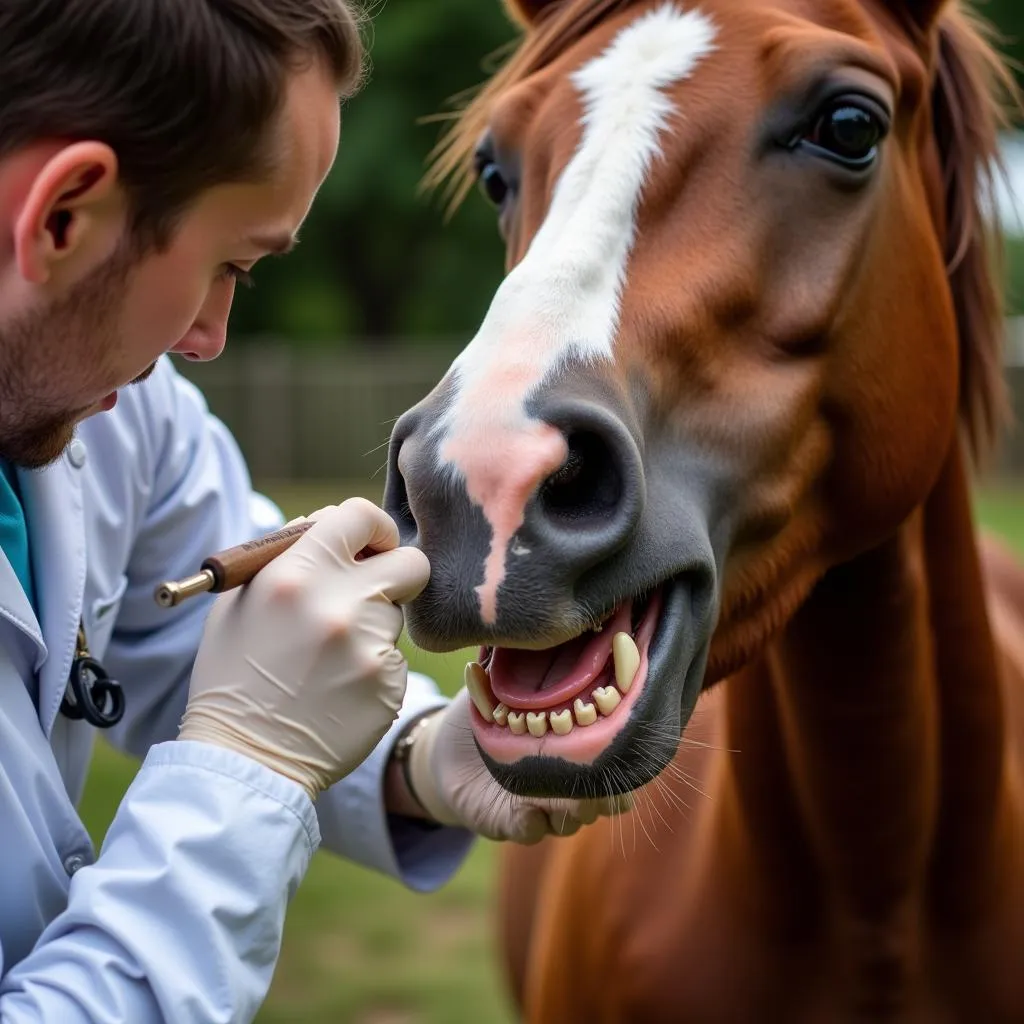 Veterinarian Checking a Horse's Teeth