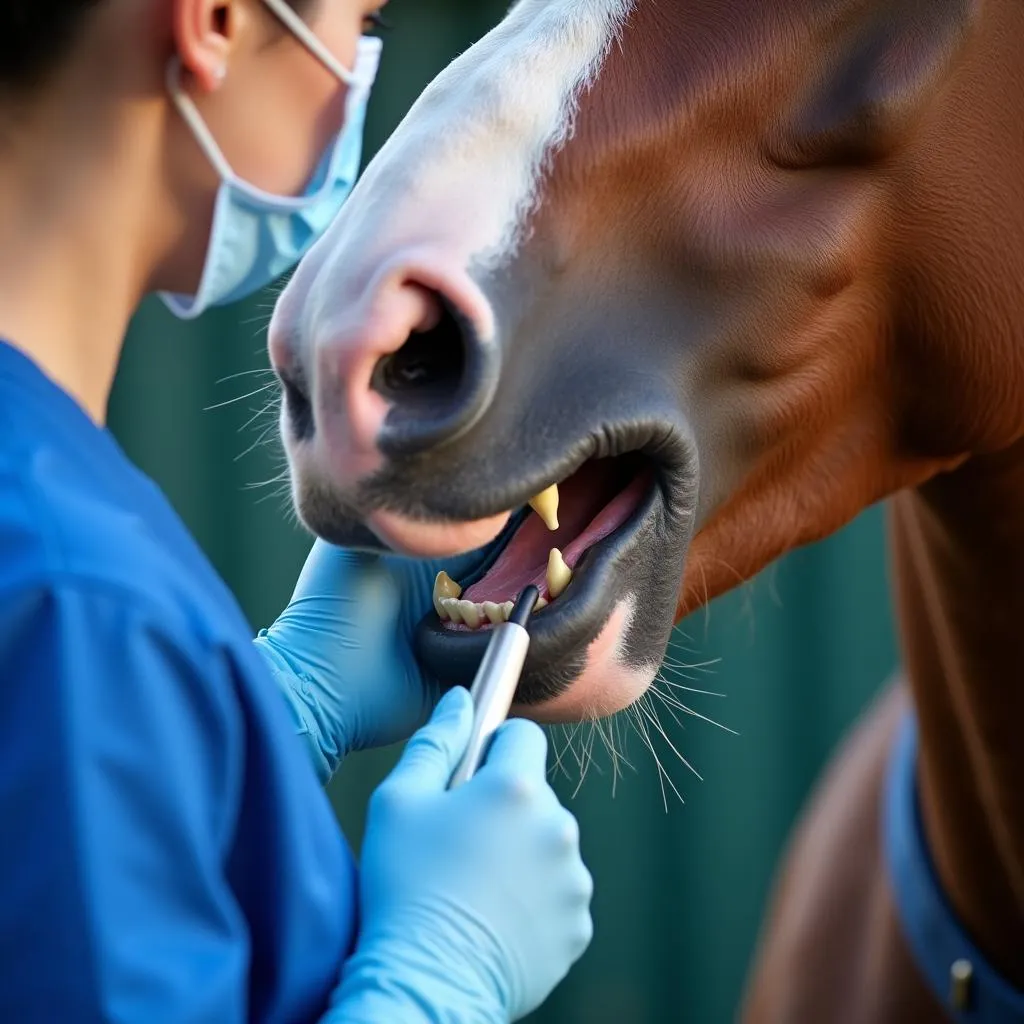 Veterinarian Examining Horse Teeth