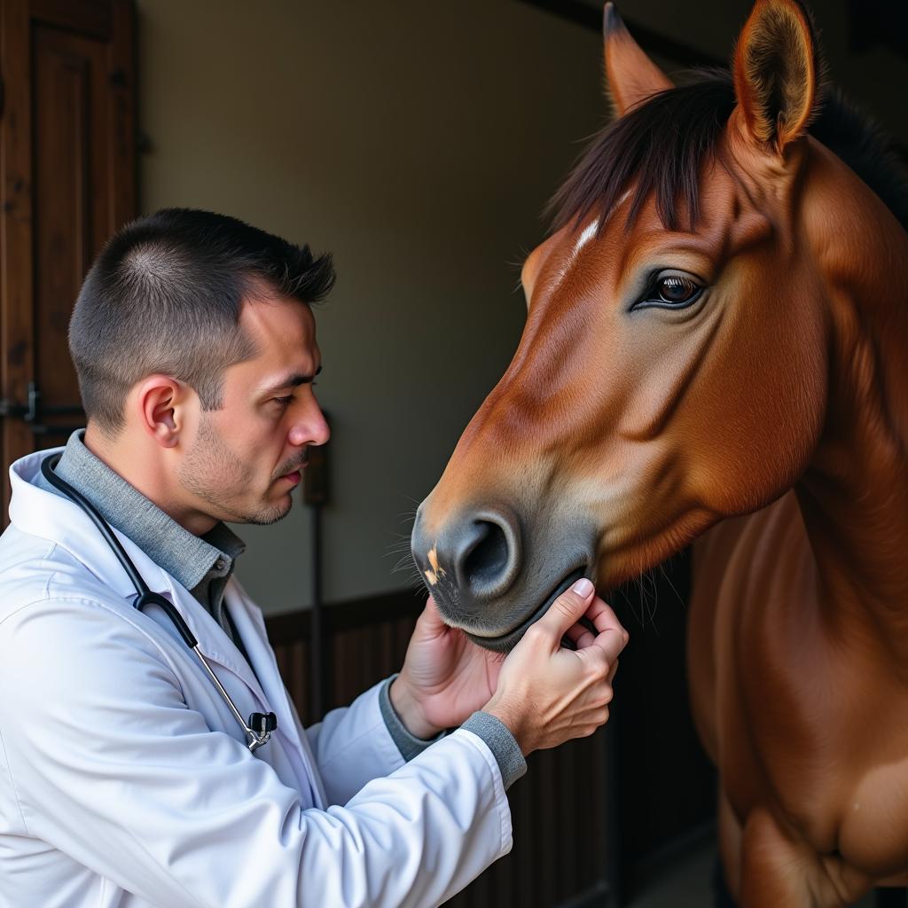 Veterinarian Examining Horse Teeth