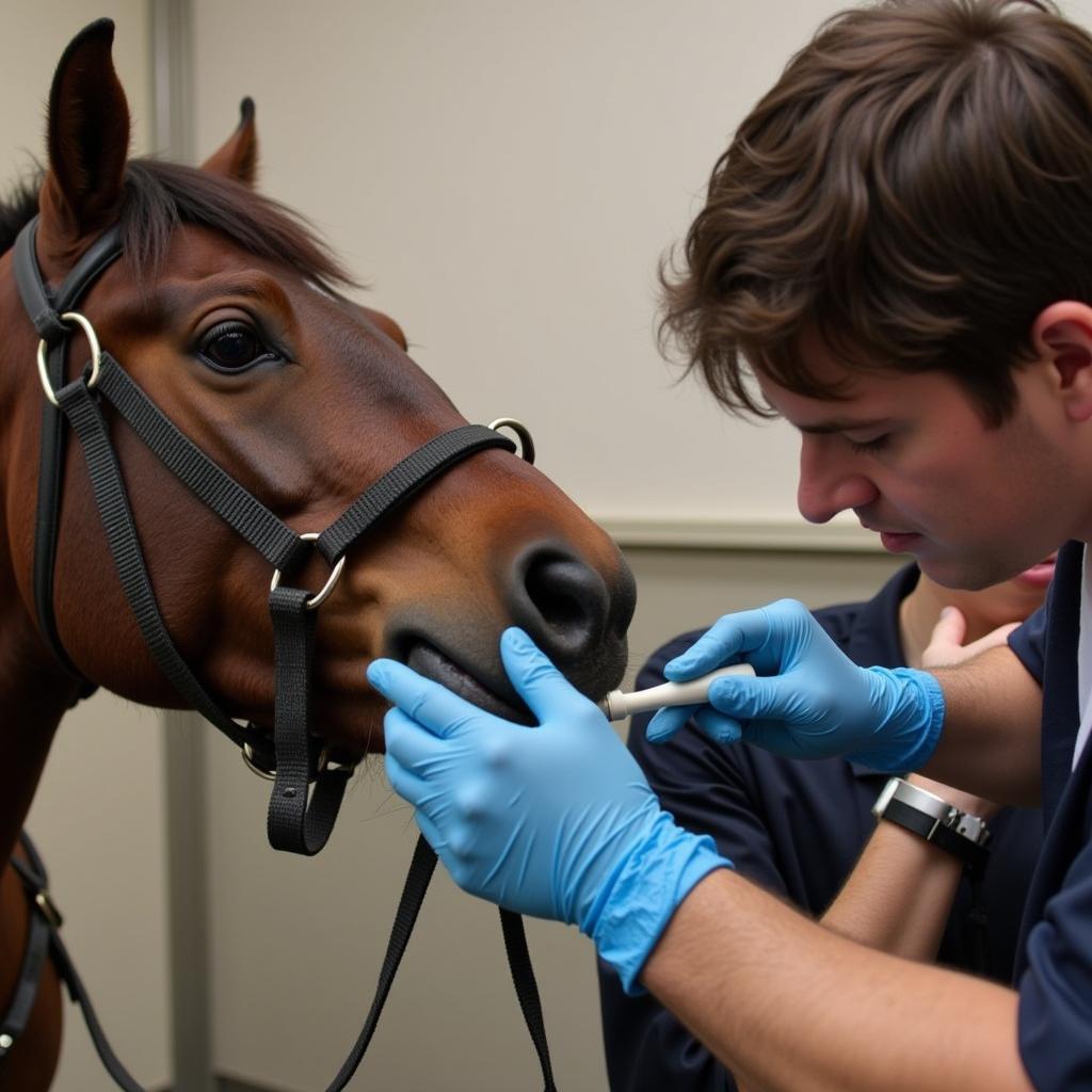 Veterinarian Examining Horse Teeth