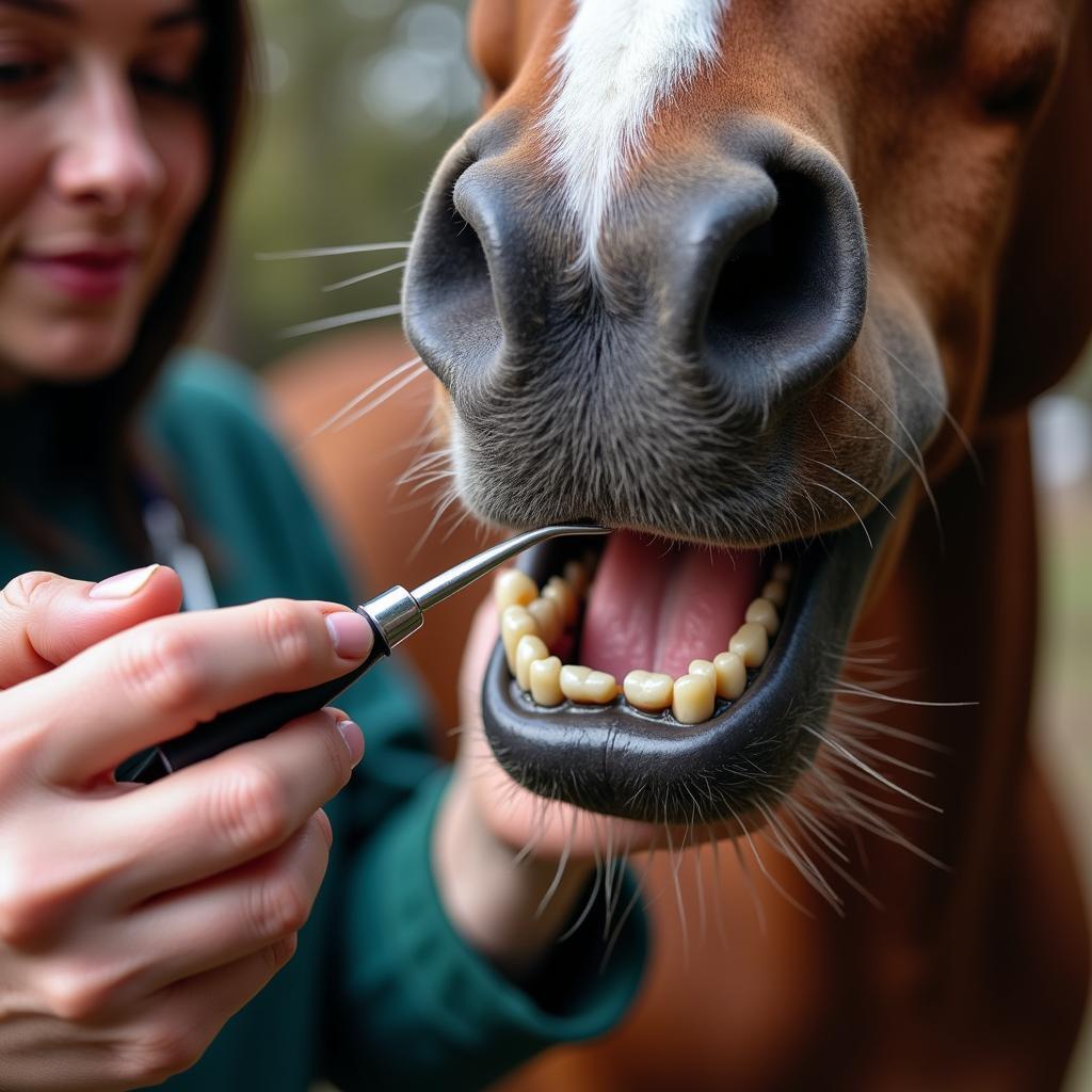 Veterinarian conducting a dental exam on a horse