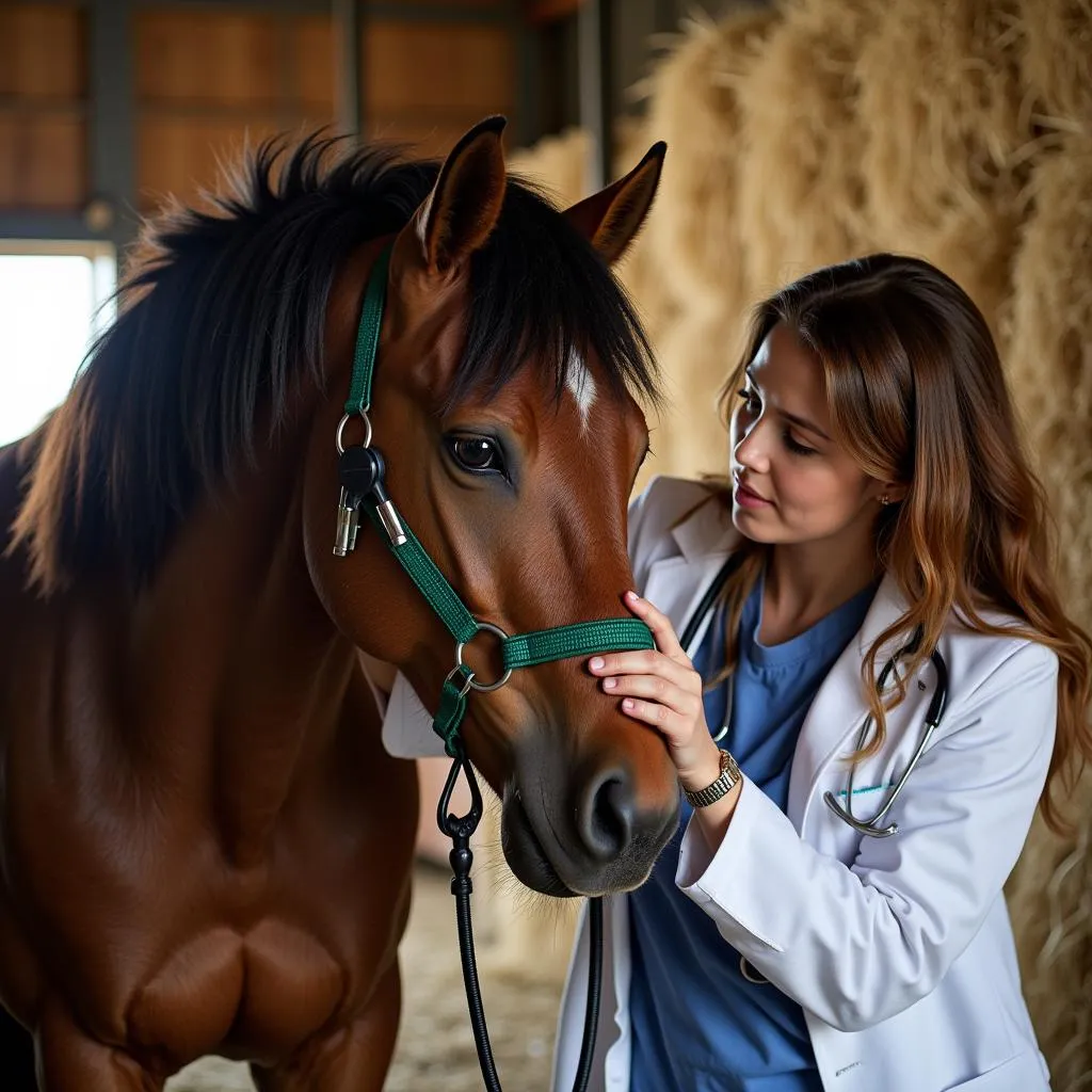 Veterinarian Examining a Horse near Sainfoin Hay