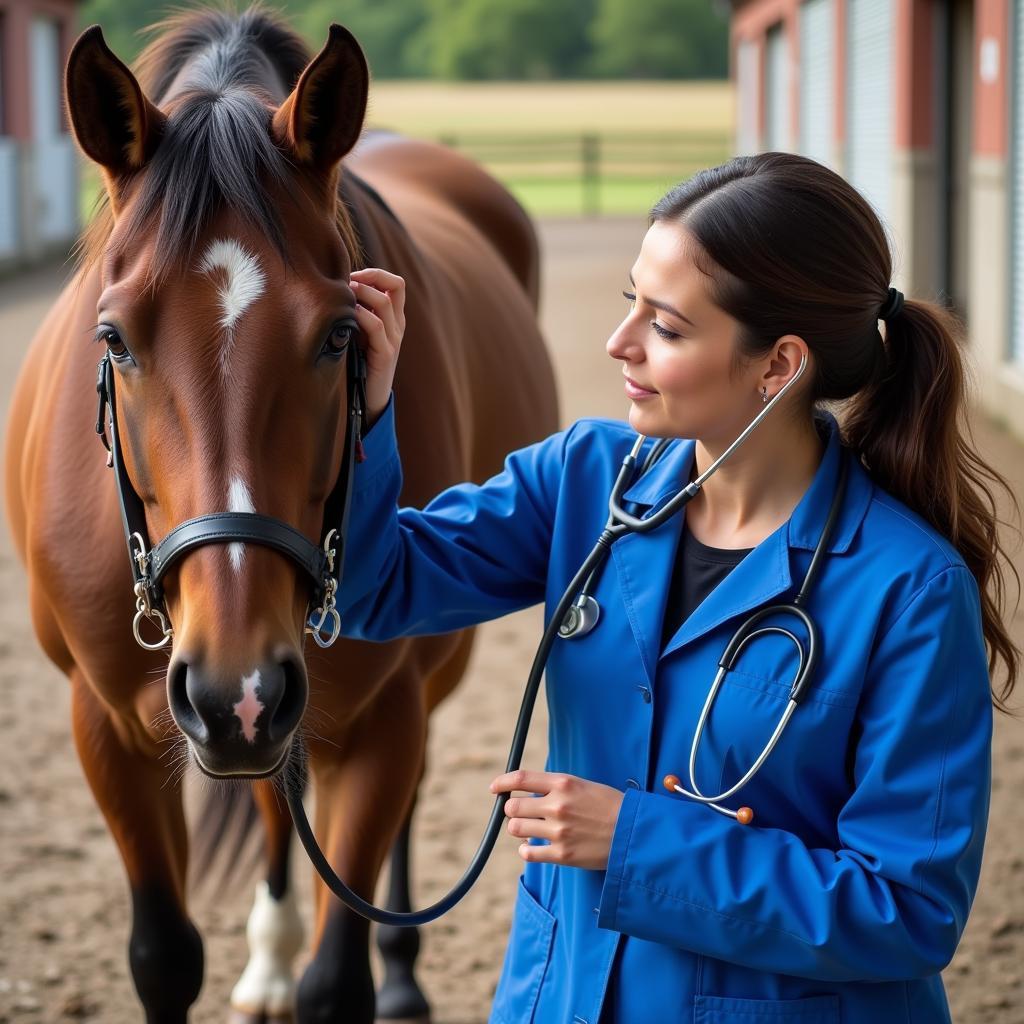 Veterinarian Performing a Check-up on a Horse 