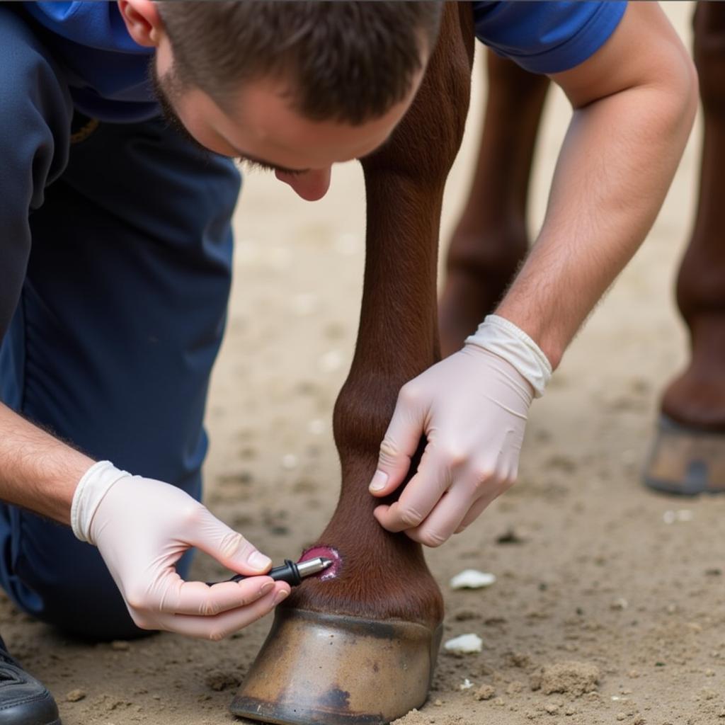 Veterinarian Examining a Horse Wound