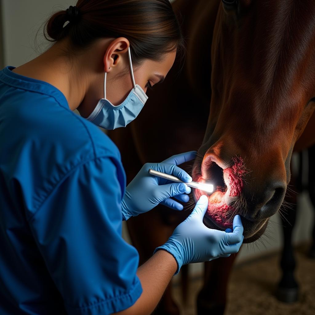 Veterinarian Examining Horse Wound