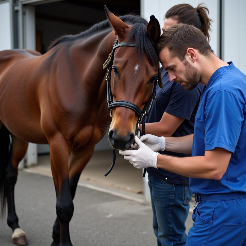 Veterinarian Examining Injured Horse