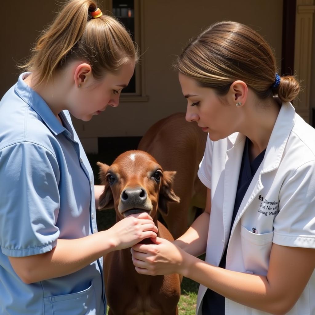 Veterinarian Examining Mare Post-Foaling