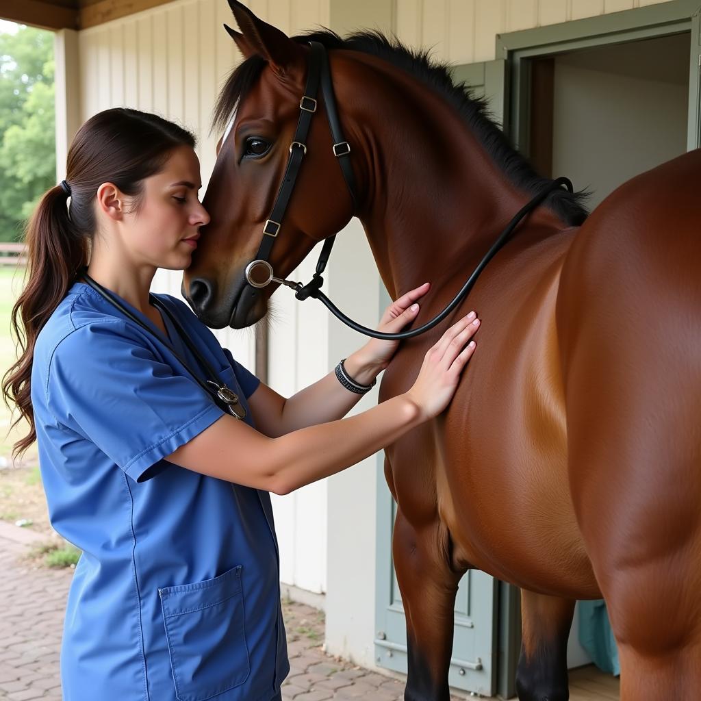 Veterinarian Examining a Pregnant Mare