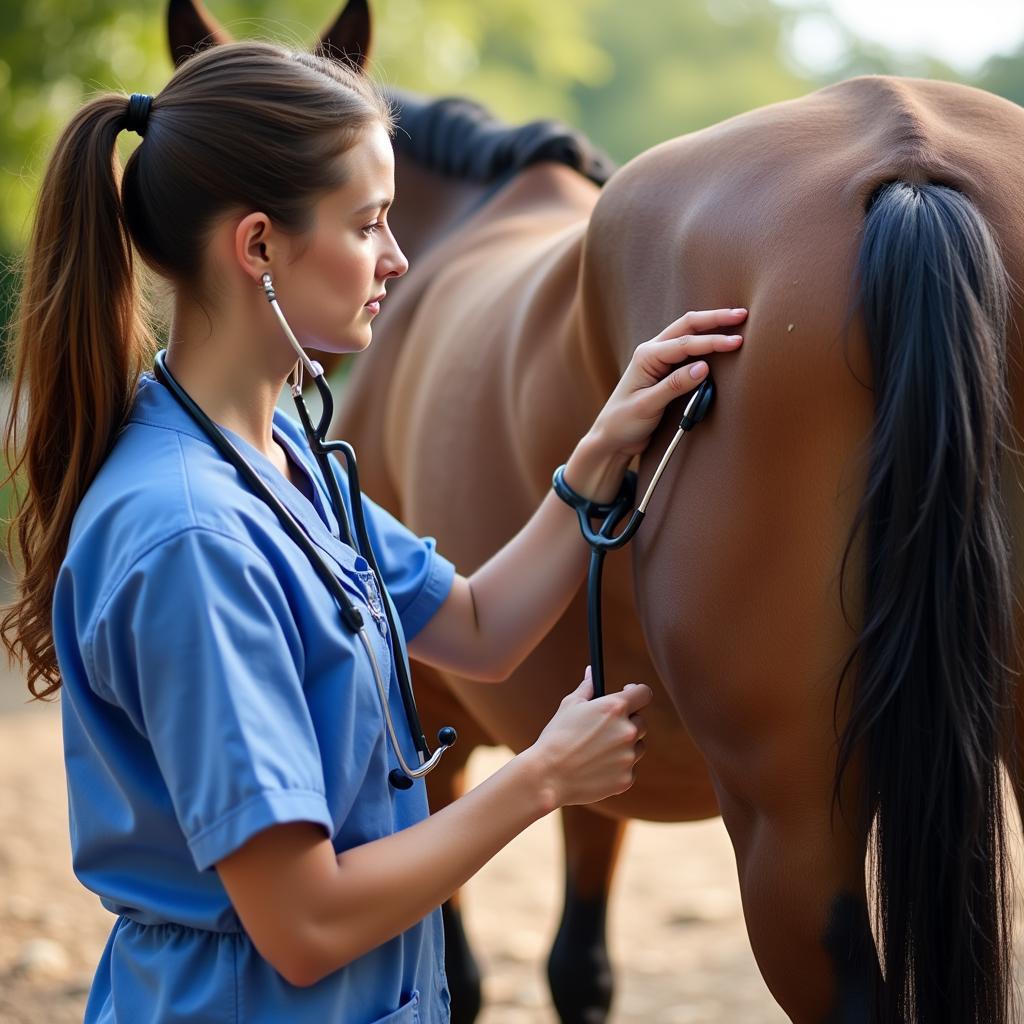 Veterinarian Performing a Checkup on a Pregnant Mare