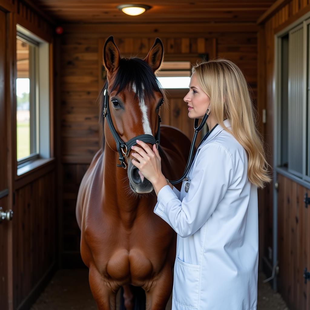 A veterinarian conducting a pre-purchase exam on a race-bred Quarter Horse