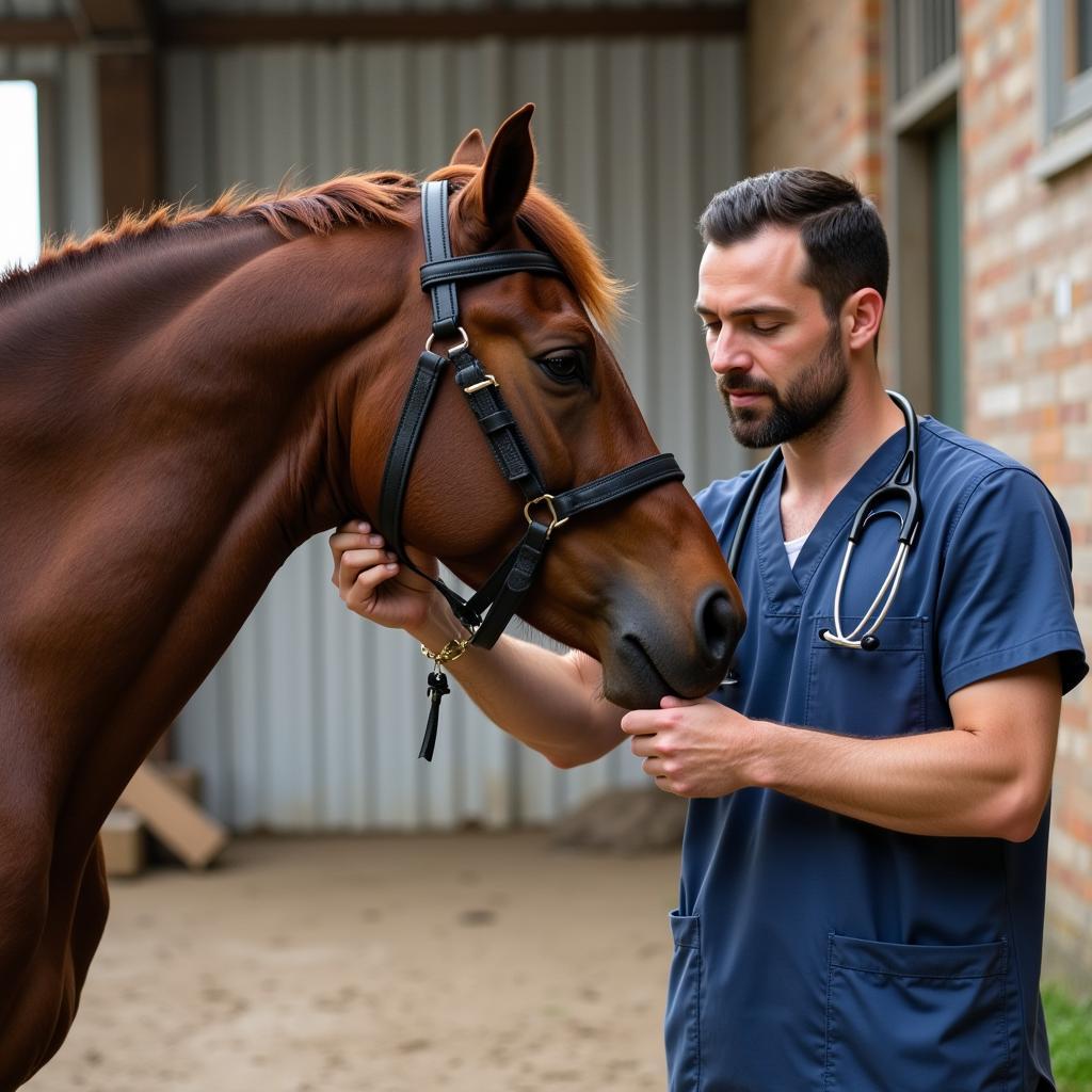 Veterinarian Conducting a Stallion Exam