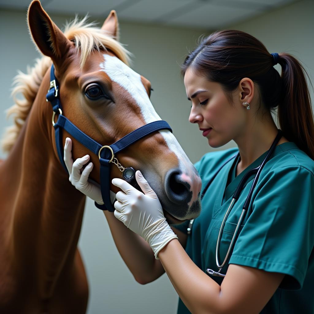 Veterinarian Conducting Gastroscopy on a Horse