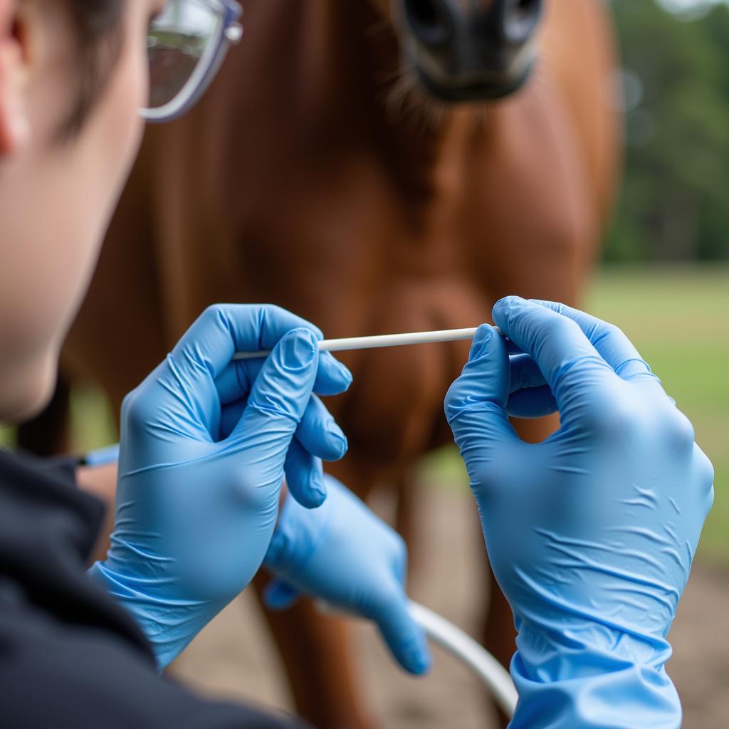 Veterinarian Collecting a DNA Sample from a Horse