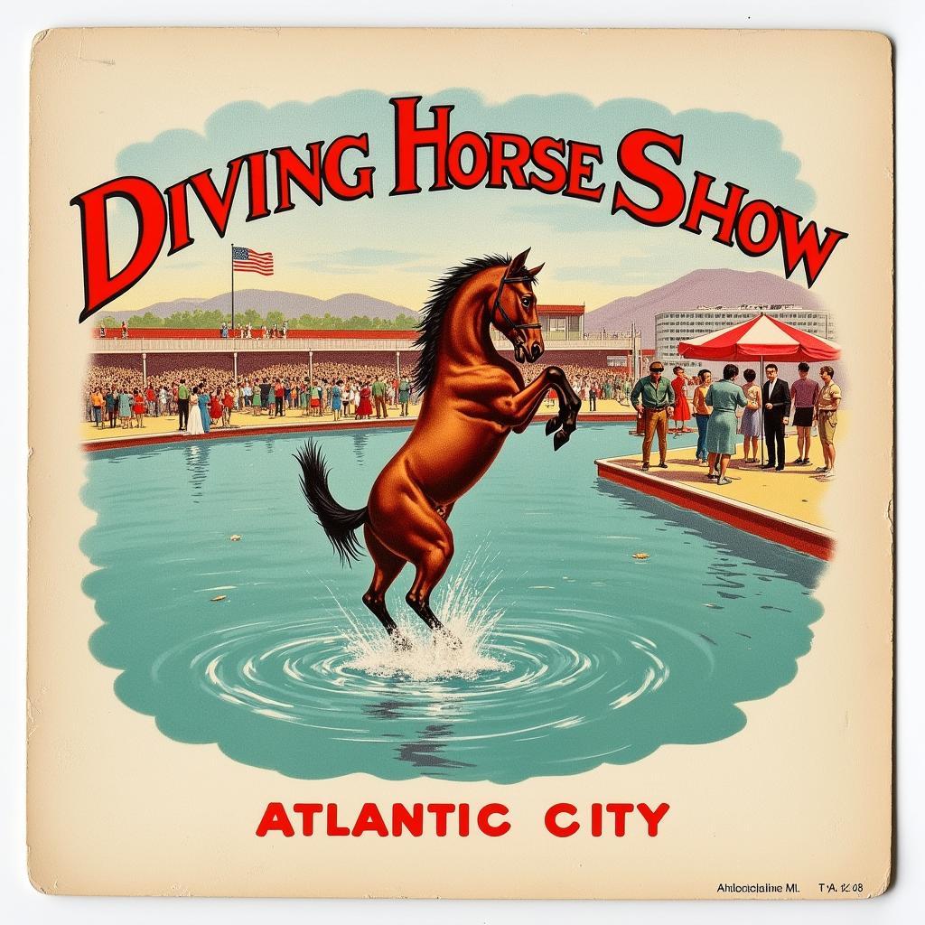 Vintage postcard depicting a diving horse