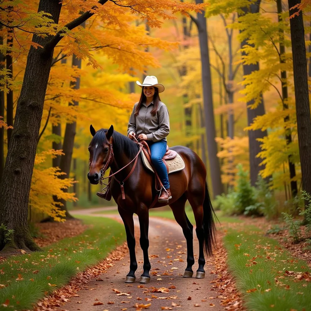 Walking horse and rider on a trail in Kentucky