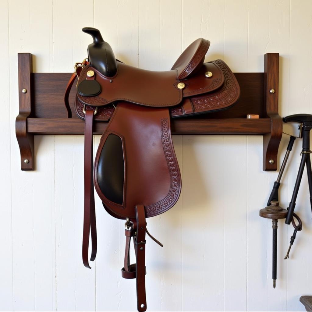 Wall-Mounted Saddle Rack in a Stable