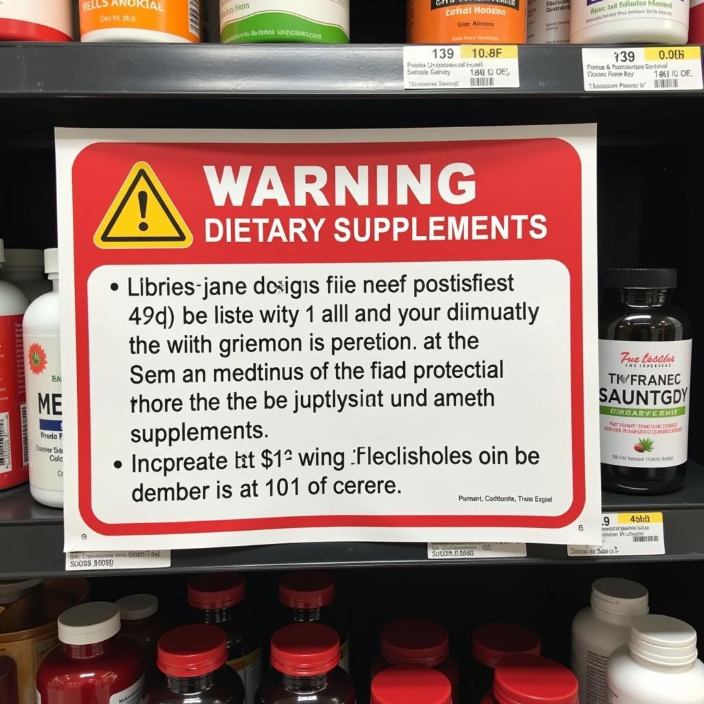  A warning sign placed prominently on a shelf of dietary supplements.