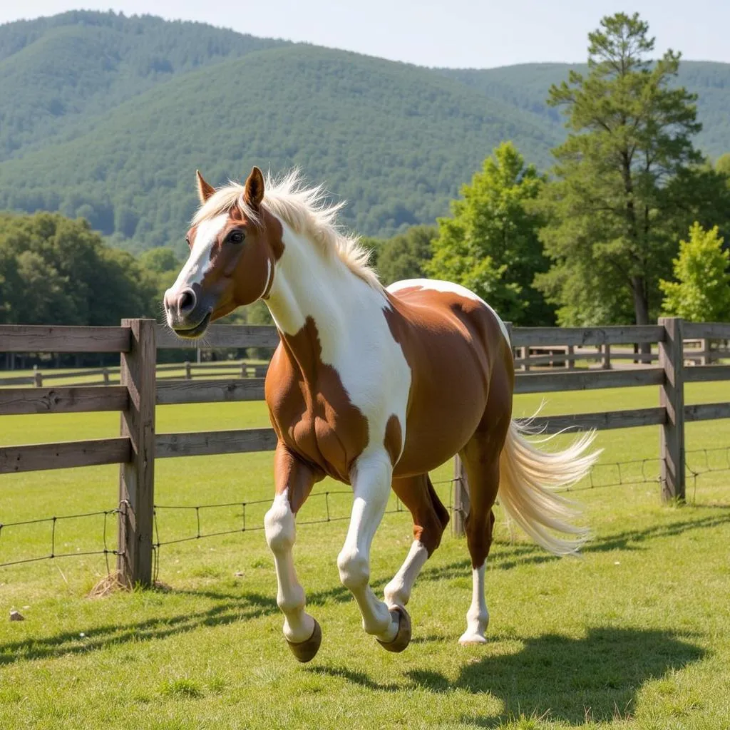 A horse property with sturdy and well-maintained fencing surrounding lush green pastures, ensuring the safety and well-being of the horses.