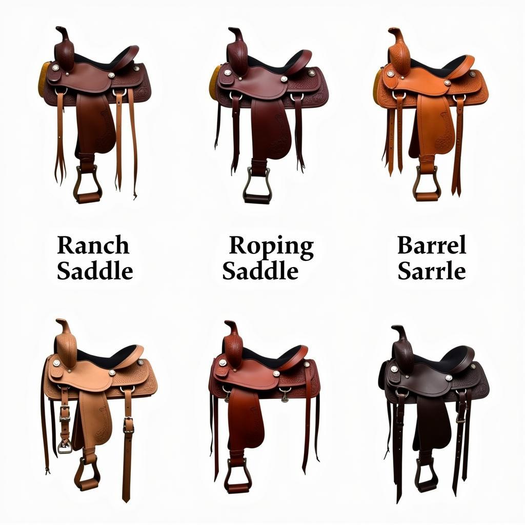 Different types of western saddles.