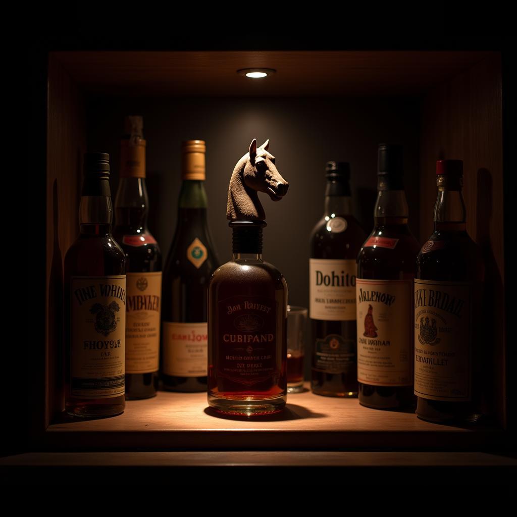 Whiskey bottle collection displayed on a shelf