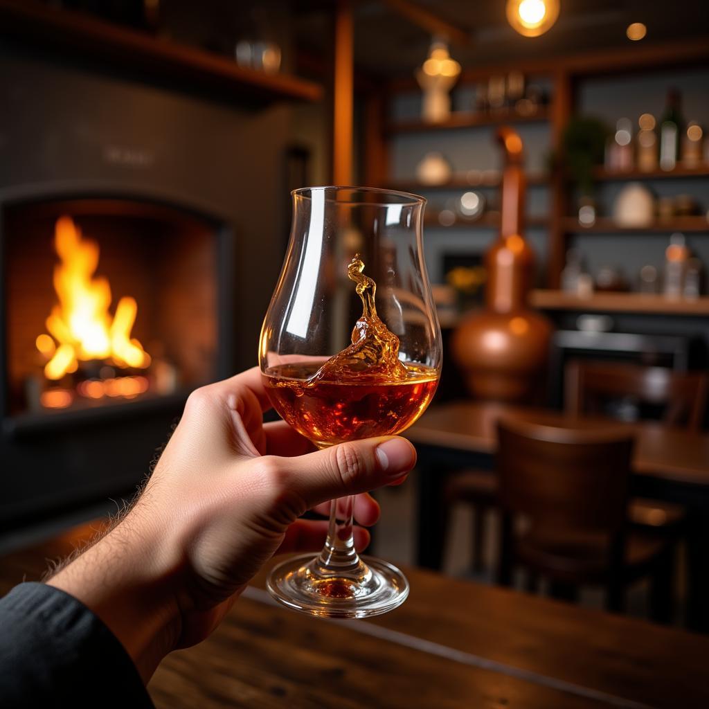 The Art of Whisky Tasting: A Close-Up of a Hand Holding a Whisky Glass