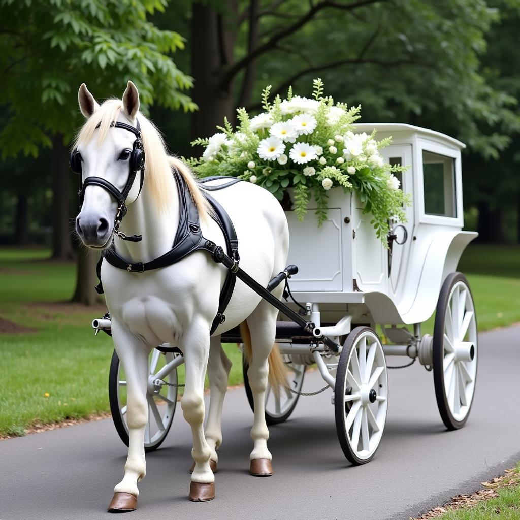 White Horse-Drawn Funeral Carriage for a Child