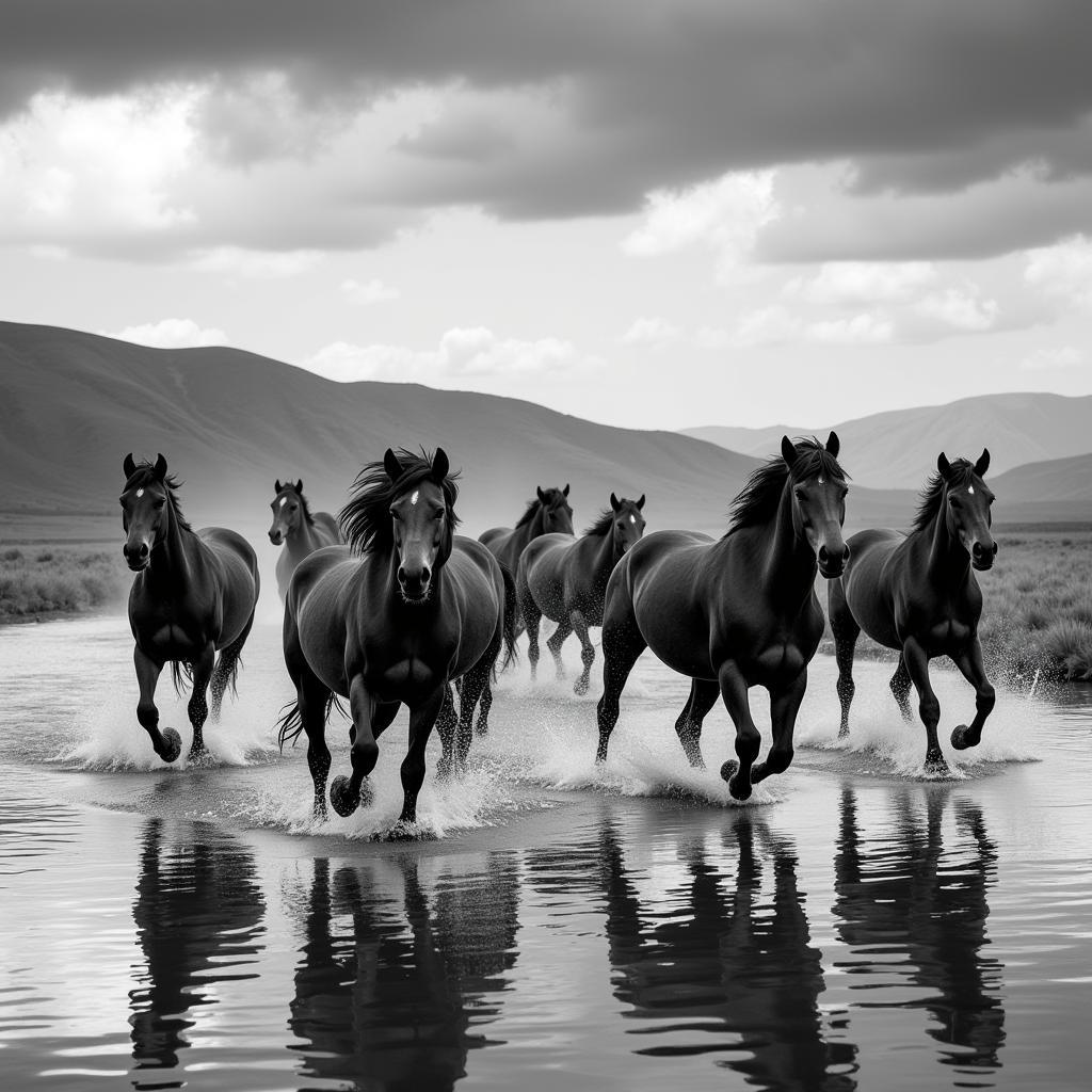 Wild Horses Running Through Water