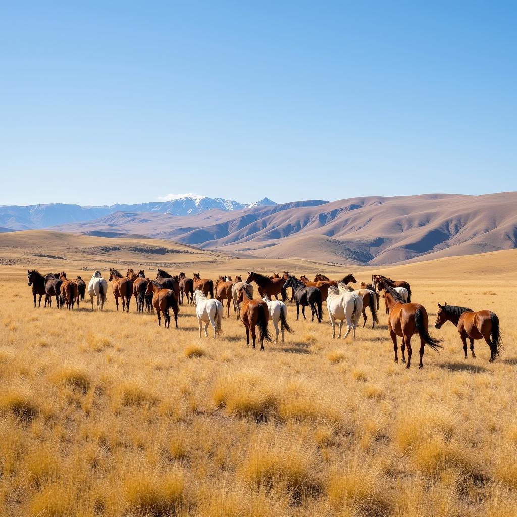 Wild horses galloping across vast Wyoming plains