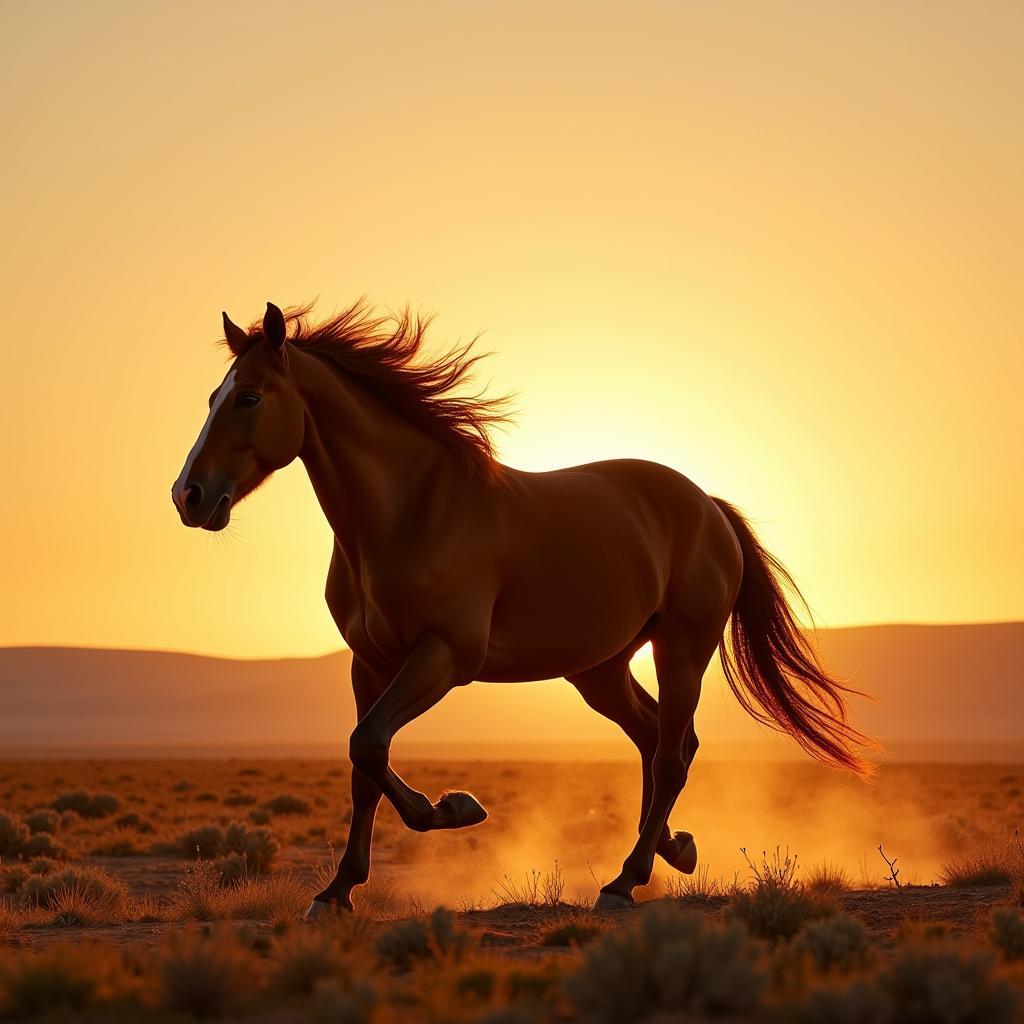 Wild Mustang Galloping Across Plains