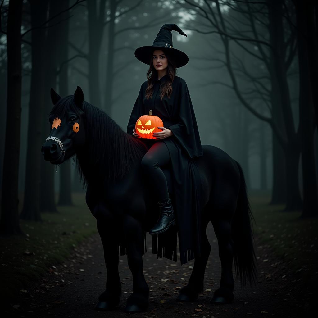 Witch and Black Cat Horse Halloween Costume