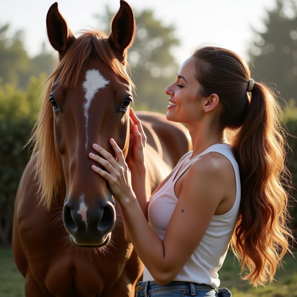 Woman and Horse Sharing a Moment of Connection