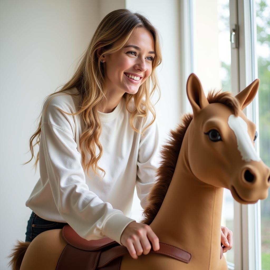 Woman relaxing on a rocking horse