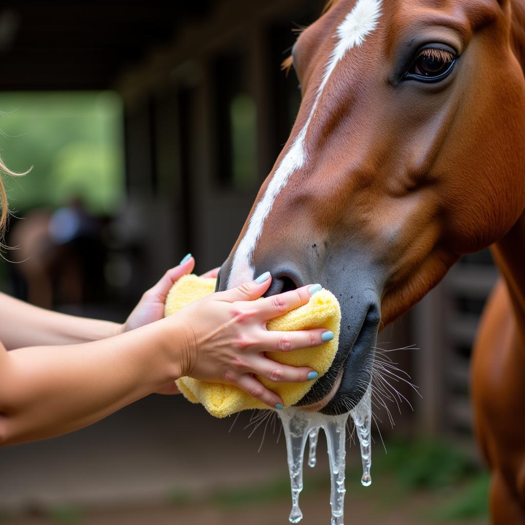 Washing a Horse's Face