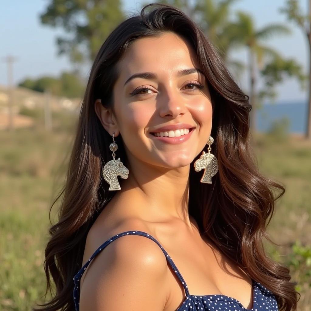 Woman Wearing Dala Horse Earrings