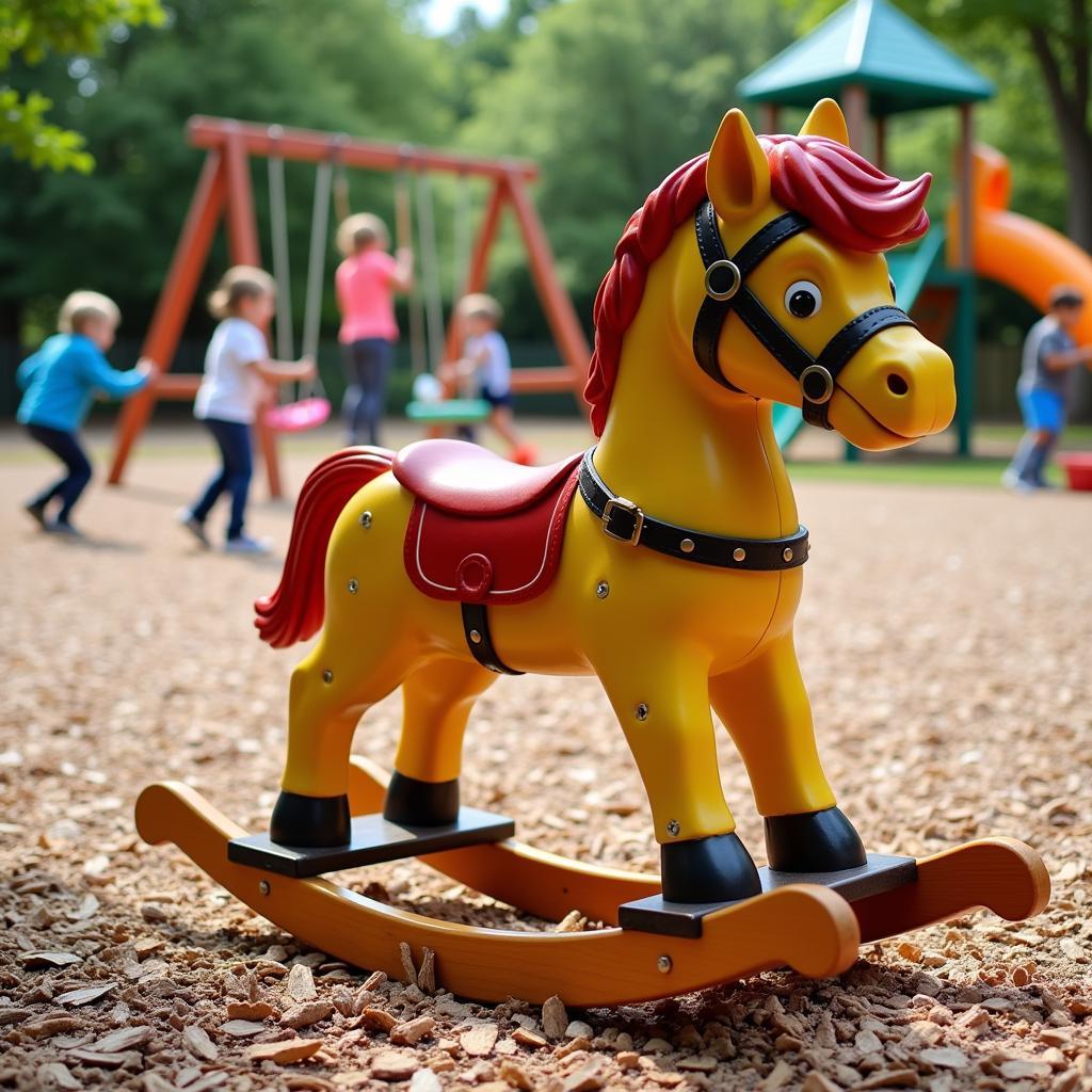 Wooden Rocking Horse on a Playground