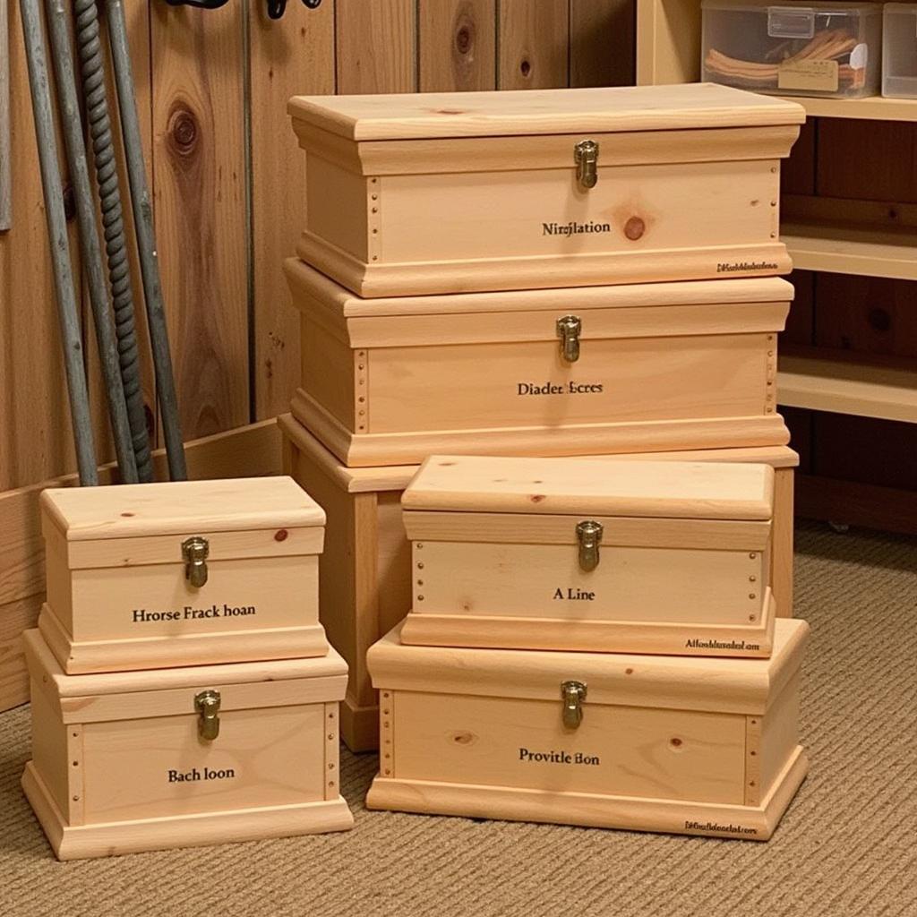 Various sizes of wooden horse tack boxes