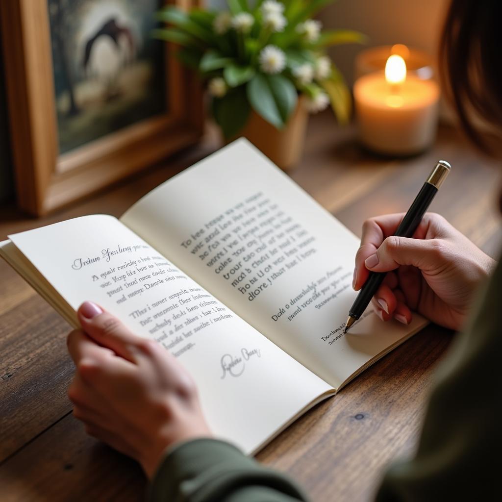 Writing a heartfelt message in a horse sympathy card