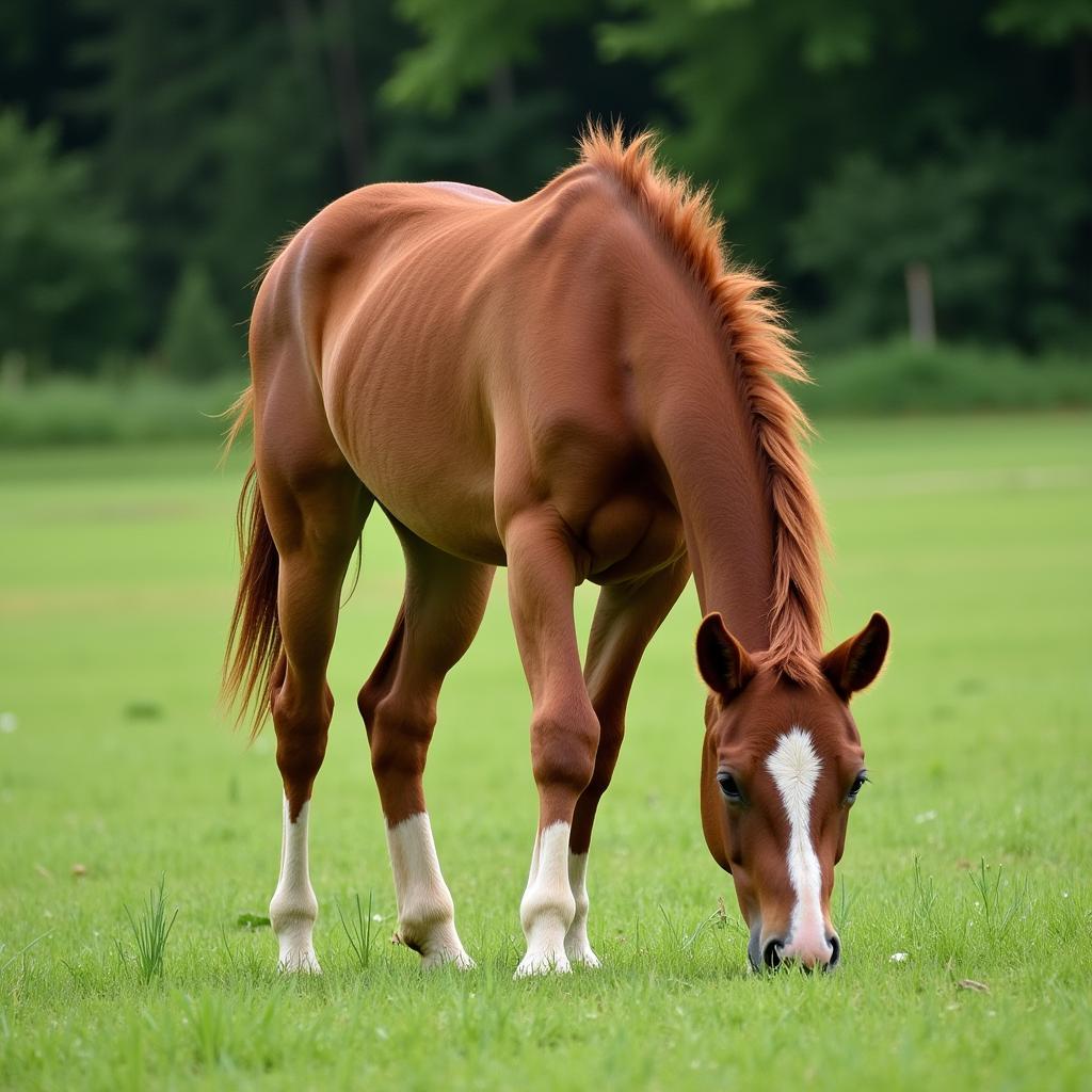 Young filly grazing in a pasture