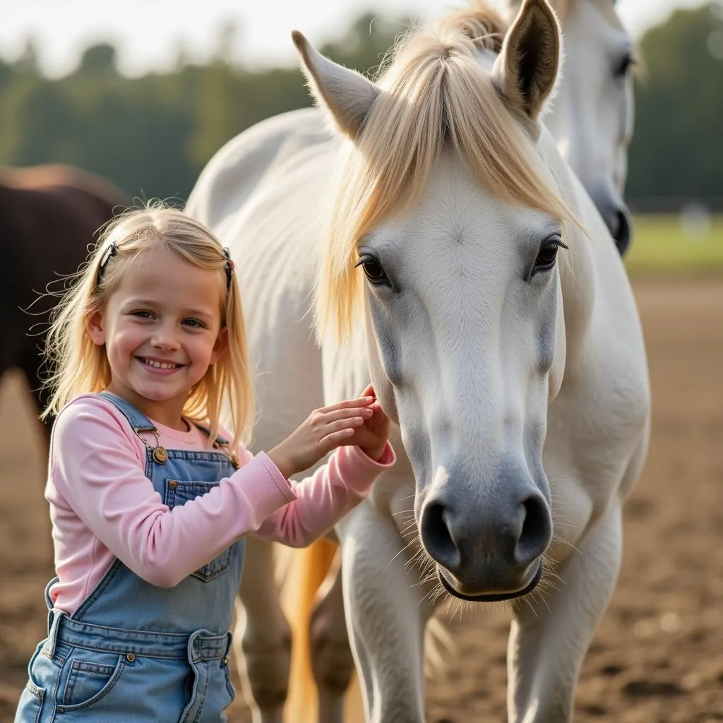 Young Girl Bonding with Kay White Horse