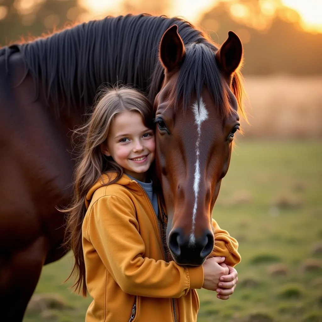 Young Girl Hugging Horse