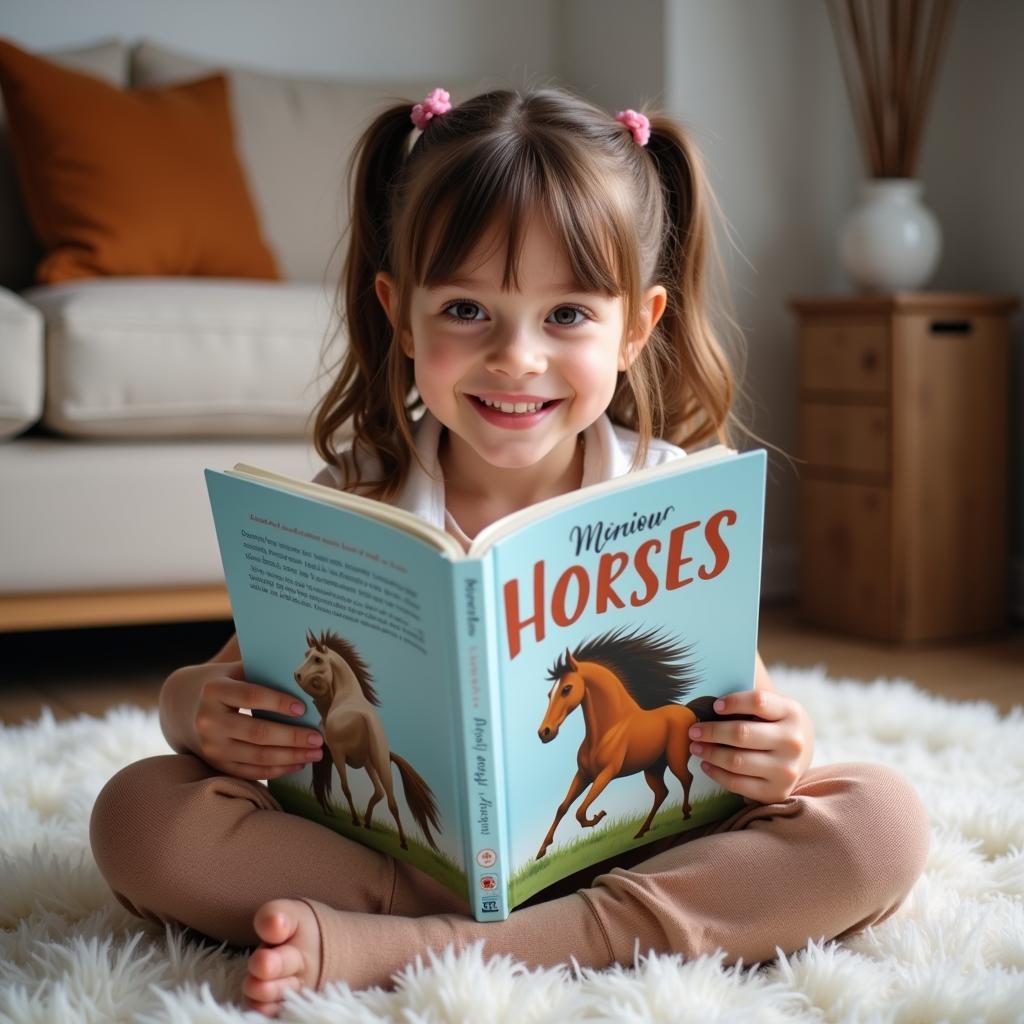 Young girl engrossed in a horse childrens book