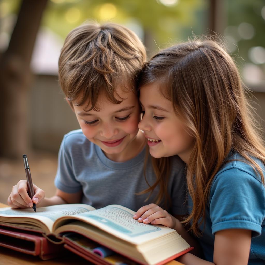 A young girl engrossed in a Horse Diaries book, smiling brightly