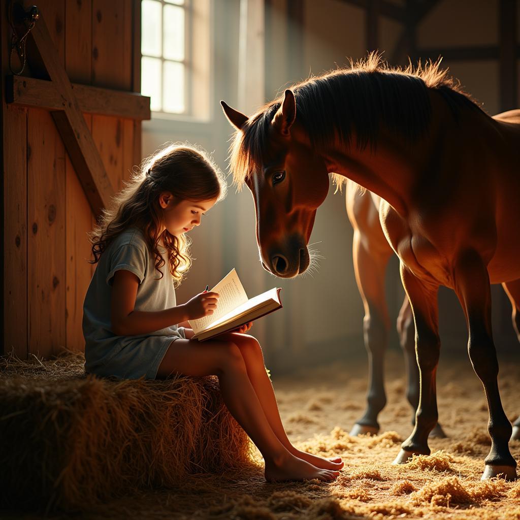 Girl Reading Horse Poems to Her Horse