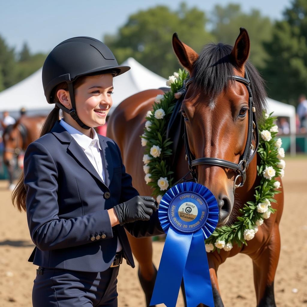 Young Rider Receiving Blue Ribbon