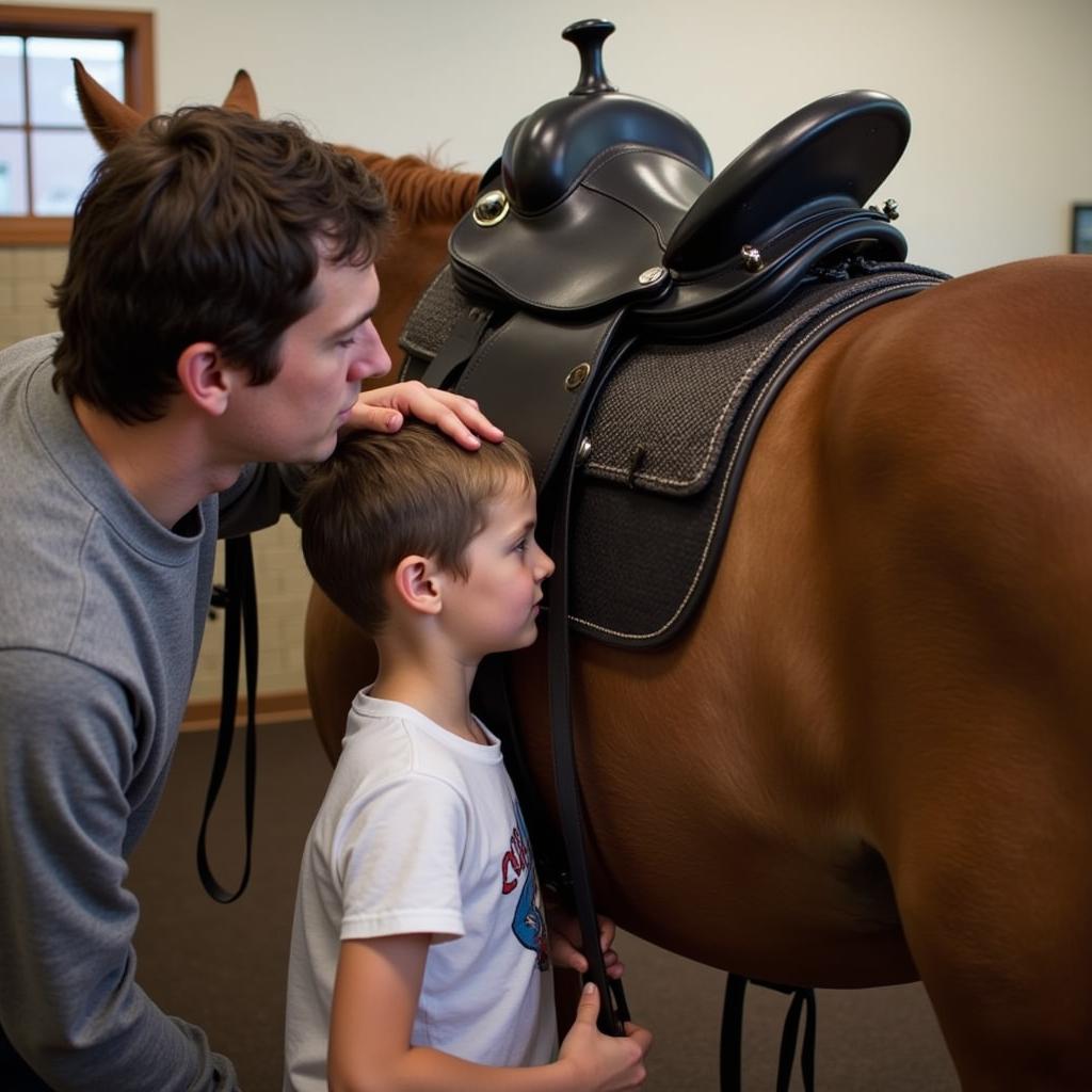 Youth saddle fitting on a full-size horse